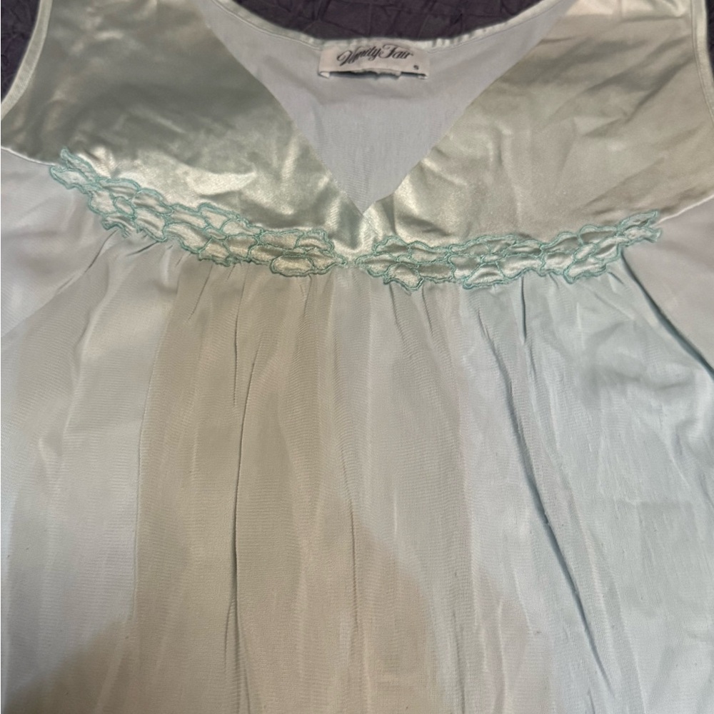 Vintage Vanity Fair Aqua Blue Nylon Slip Nightgown Size 5 Sheer Lace 60s 70s
